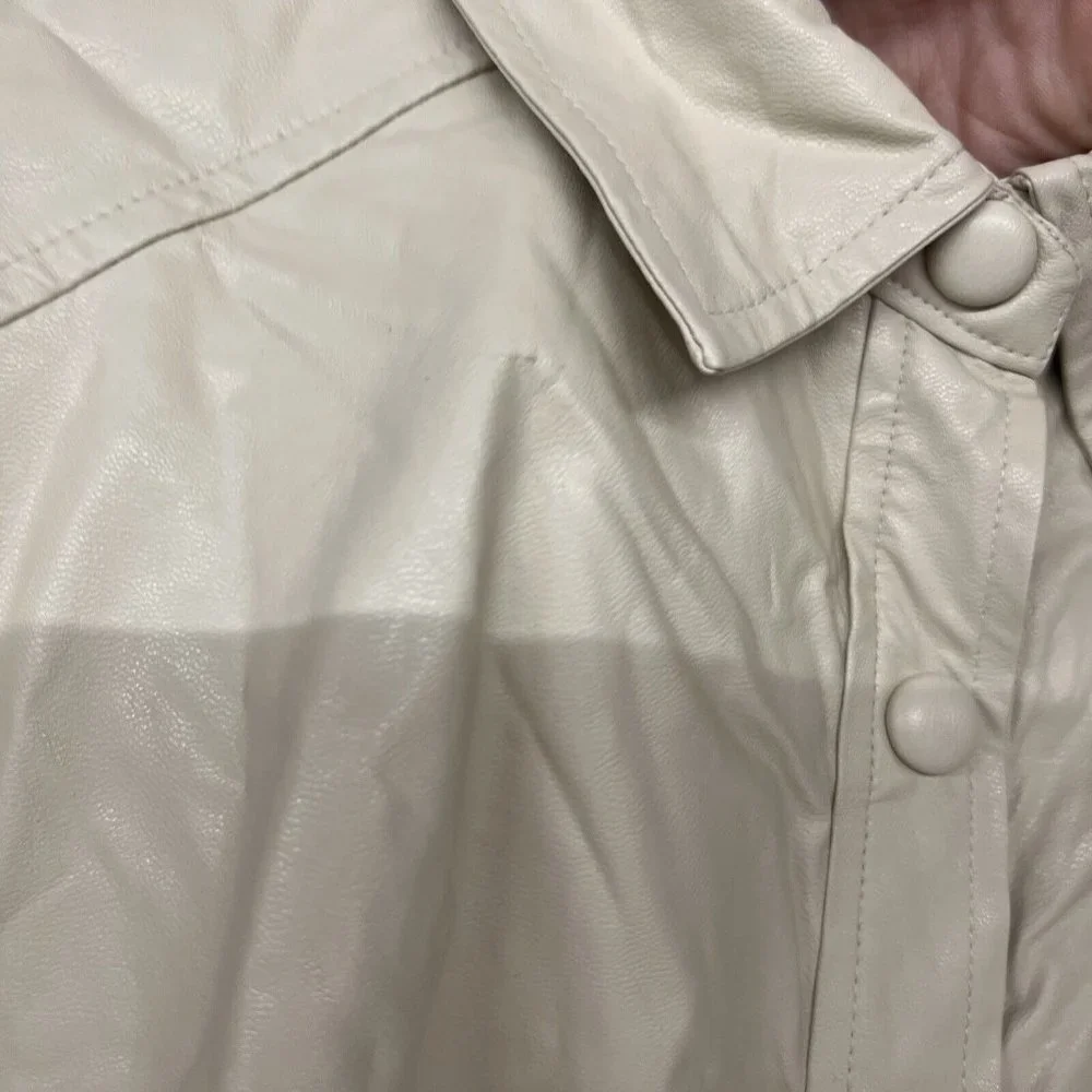 NEW Medium M The Frankie Shop Leandra Faux Leather Shirt In Beige Button Down - Picture 8 of 9